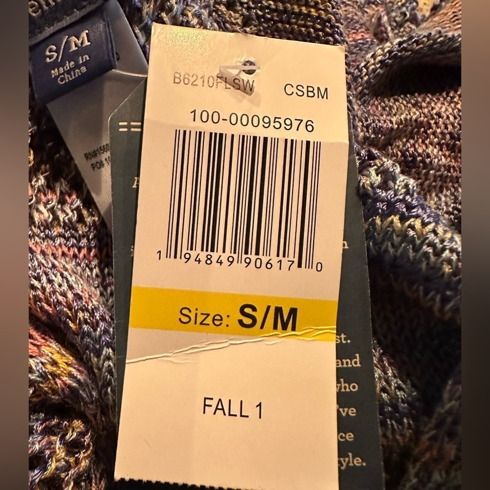 Democracy V-Neck Regular Size S/M Sweater Women's Multicolor Crochet Trim, NEW - Picture 7 of 14